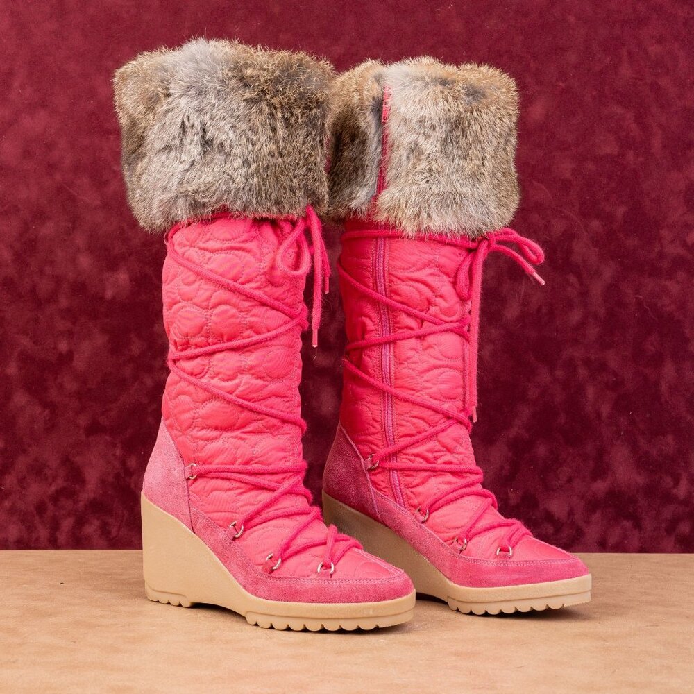 Coach Women Sofie Vintage Retro90s Pink Quilted Suede Snow Boots sz 6.5 - Picture 2 of 10